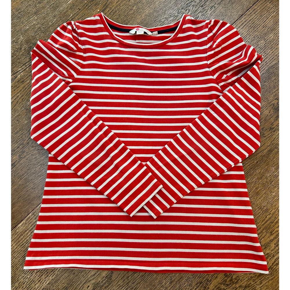 Boden Imogen Breton Stripe Top In Cherry Red & Ivory Sz 8 Puff Long Sleeve